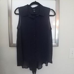 XL- Navy Blue Button Down, Shear Blouse